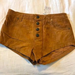 Free People RARE Real Leather Suede Micro Mini Shorts SIZE 0 25 Taupe XS NWT